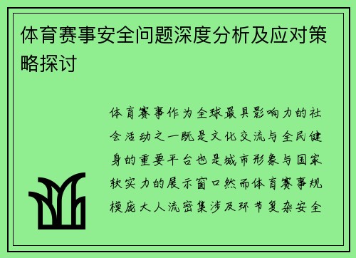 体育赛事安全问题深度分析及应对策略探讨